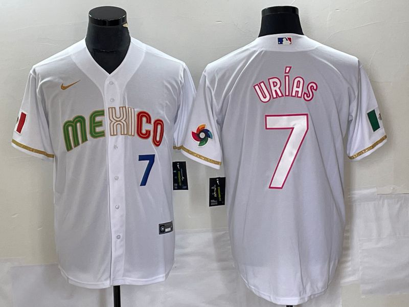 Men 2023 World Cub Mexico 7 Urias White Nike MLB Jersey style 4